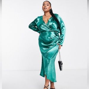 ASOS Curve Wraparound Satin Midi Dress Size 14